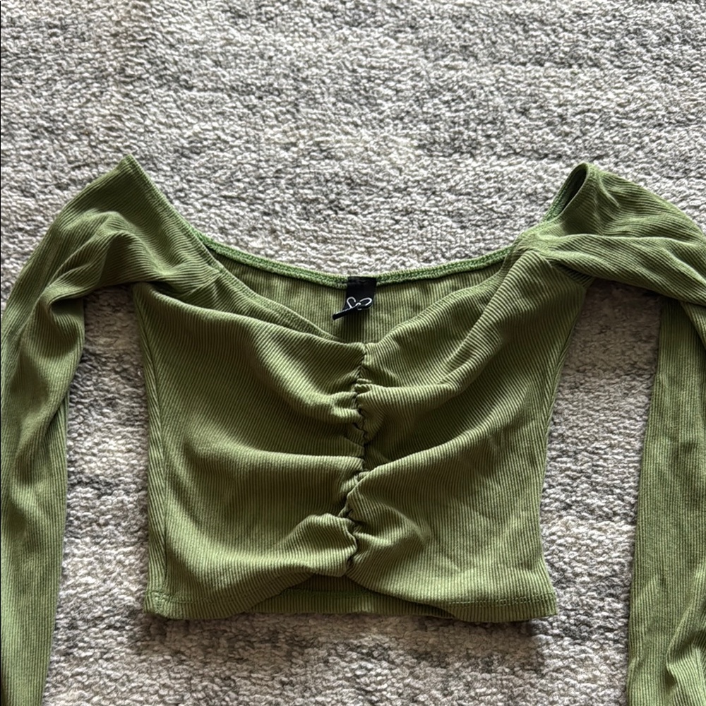 Green Off-Shoulder Ruched Top